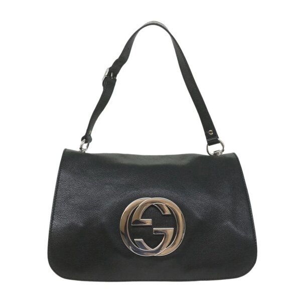 GUCCI Interlocking Shoulder Bag Leather Black - Picture 1 of 15